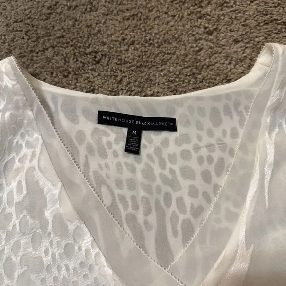 White House Black Market‎ Medium Zebra Overlay Sheer Office Career Bell Sleeve - Picture 3 of 12